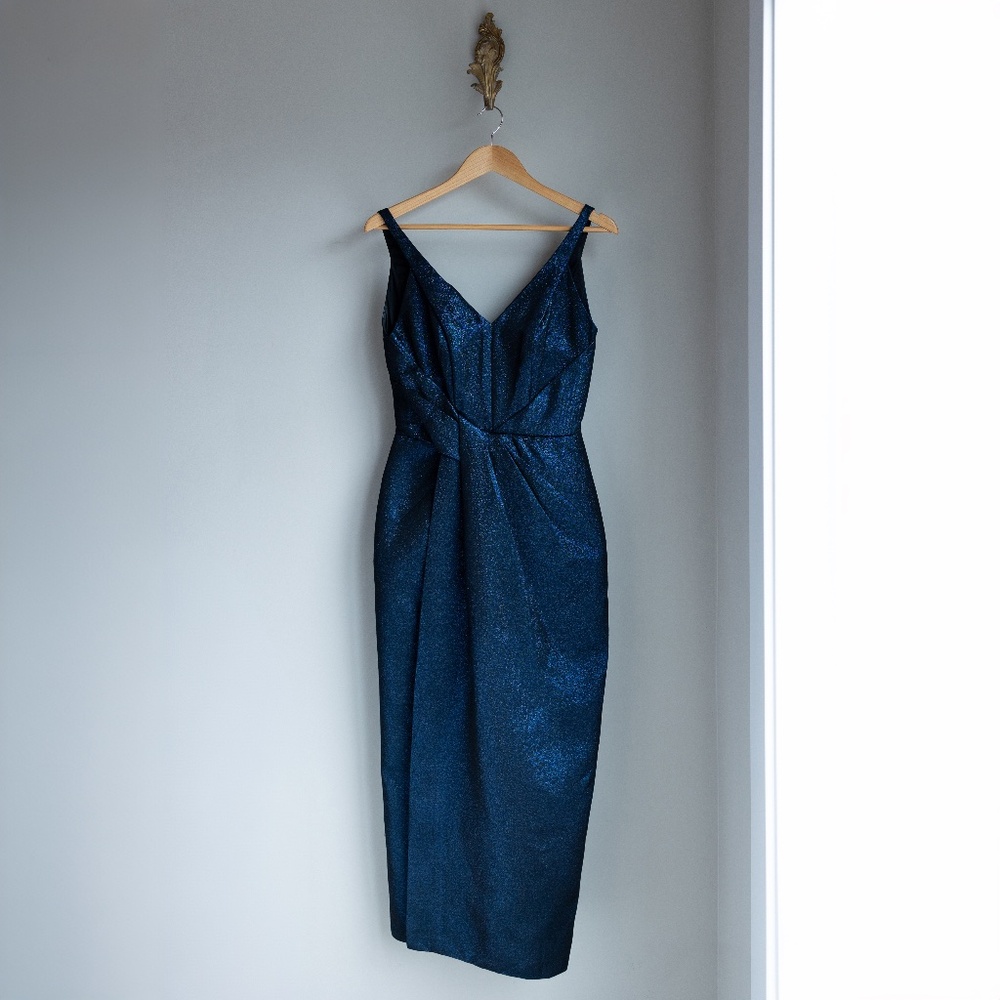 J.Mendel Navy Metallic ankle length gown Small